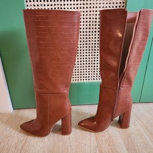 Brown crocodile print tall boot